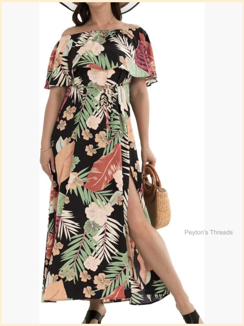 Ruffle Floral Maxi Summer Dress Off Shoulder Short Sleeve Backless Slit Hem